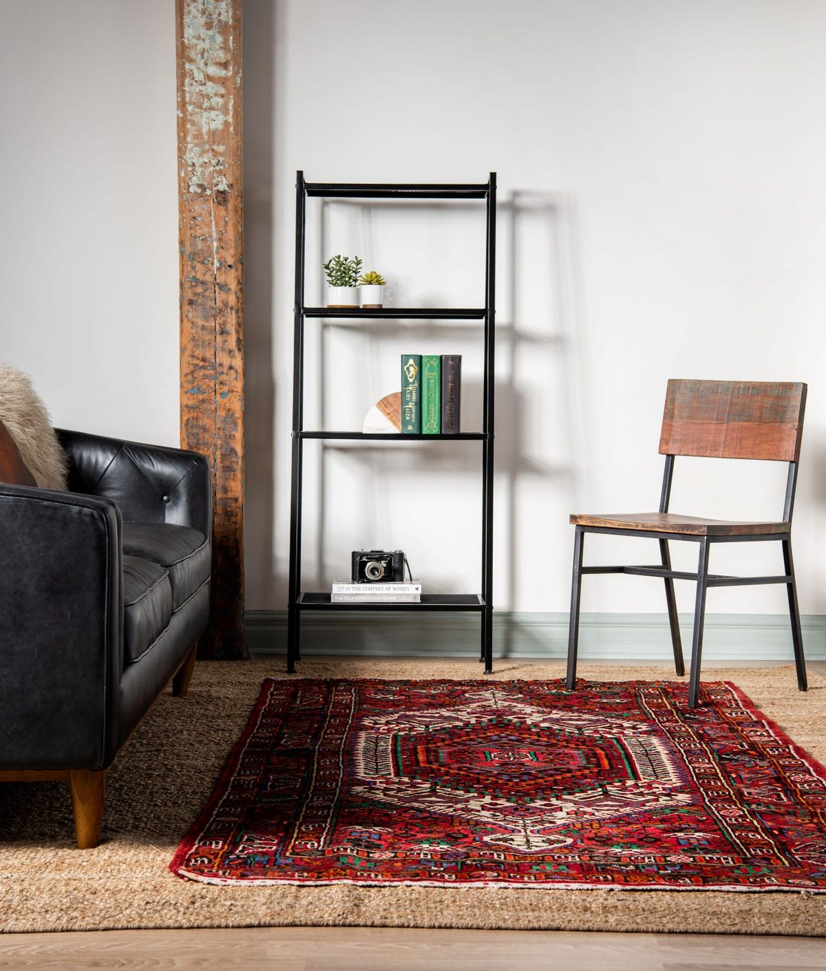 Example of layered rugs in living room