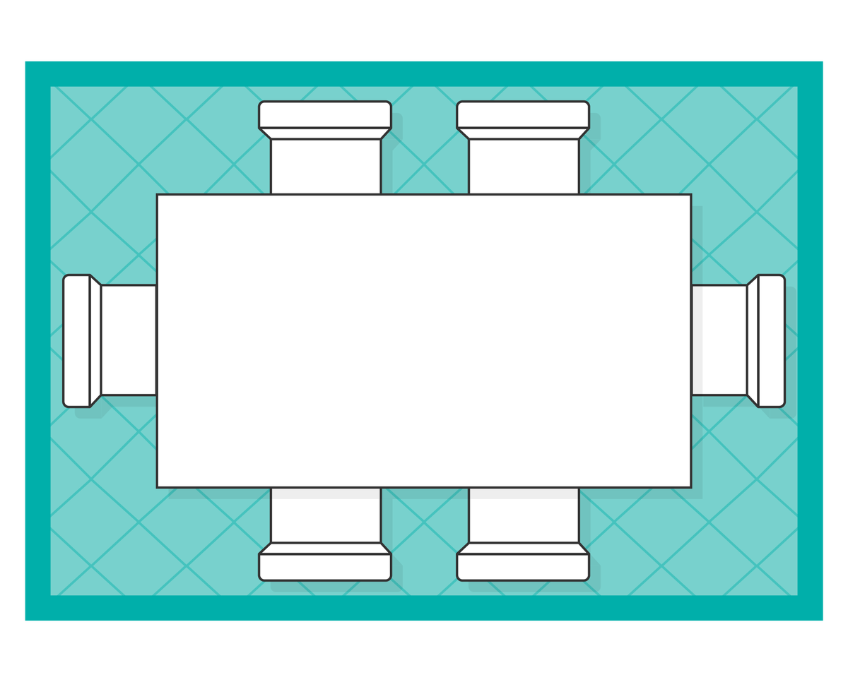 Dining room rug layout with rectangular table