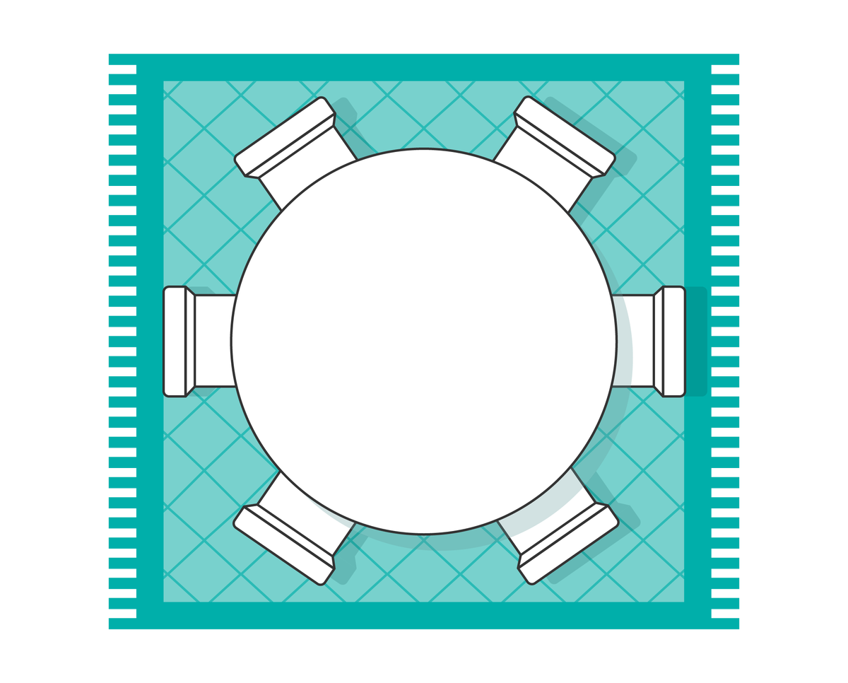 Dining room rug layout with round table