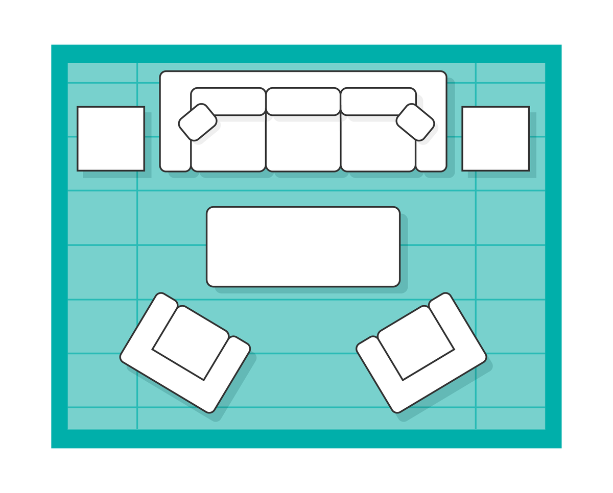 Living room rug floating layout