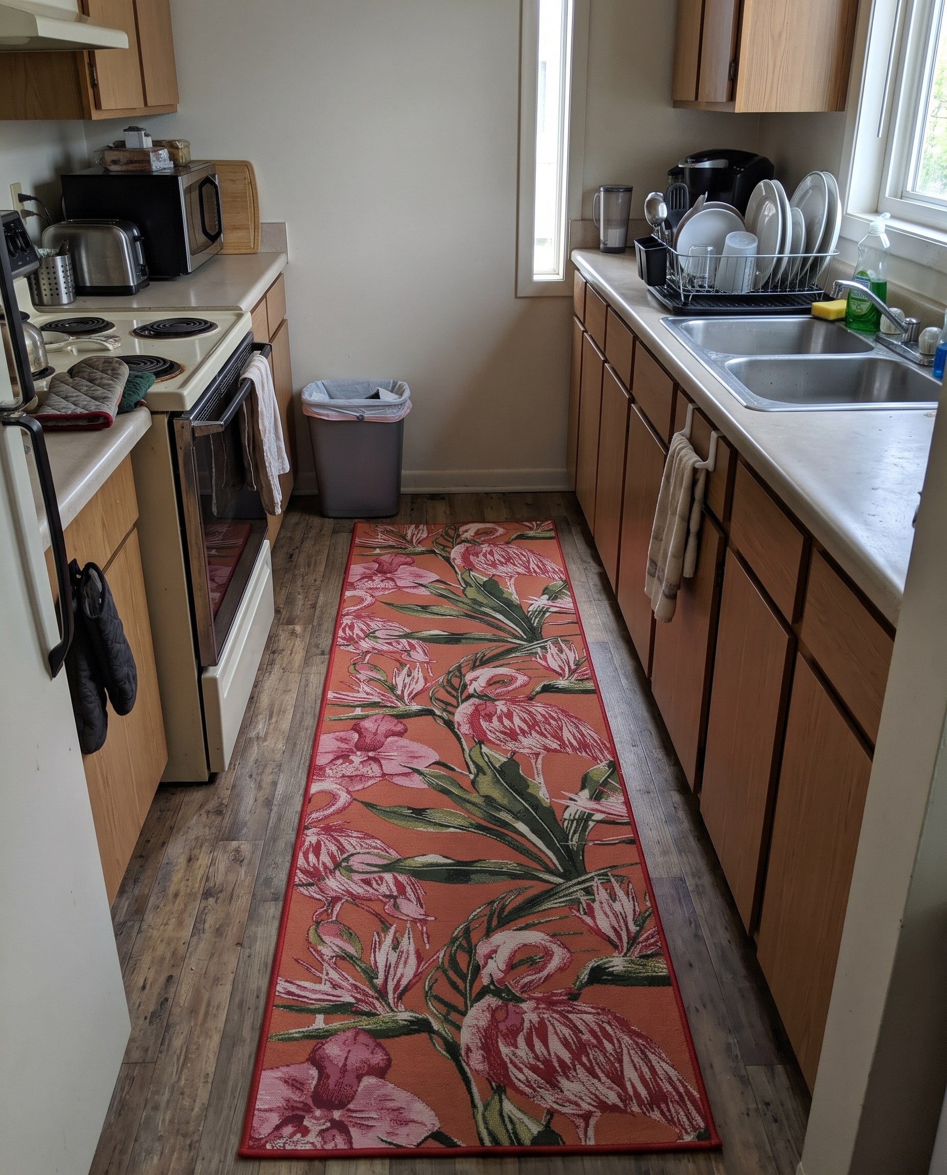 2' 7 x 10' Highland · Flamingo Outdoor Rug, coral and green