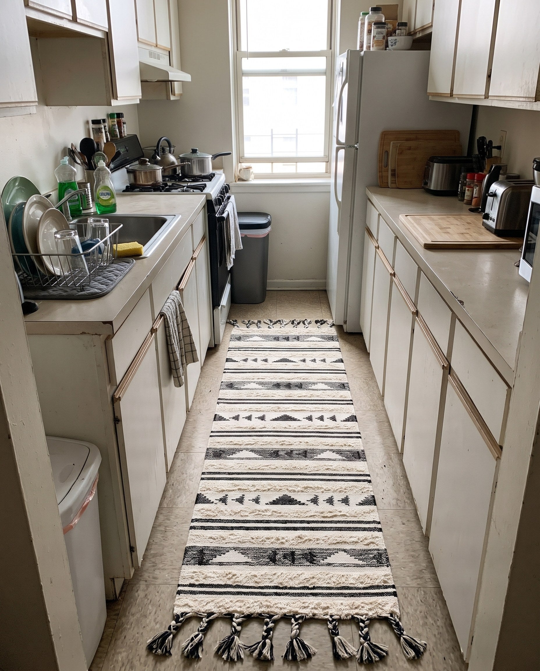 2' 2 x 8' 2 Tolbert · Tribal striped Wool Rug, cream and charcoal