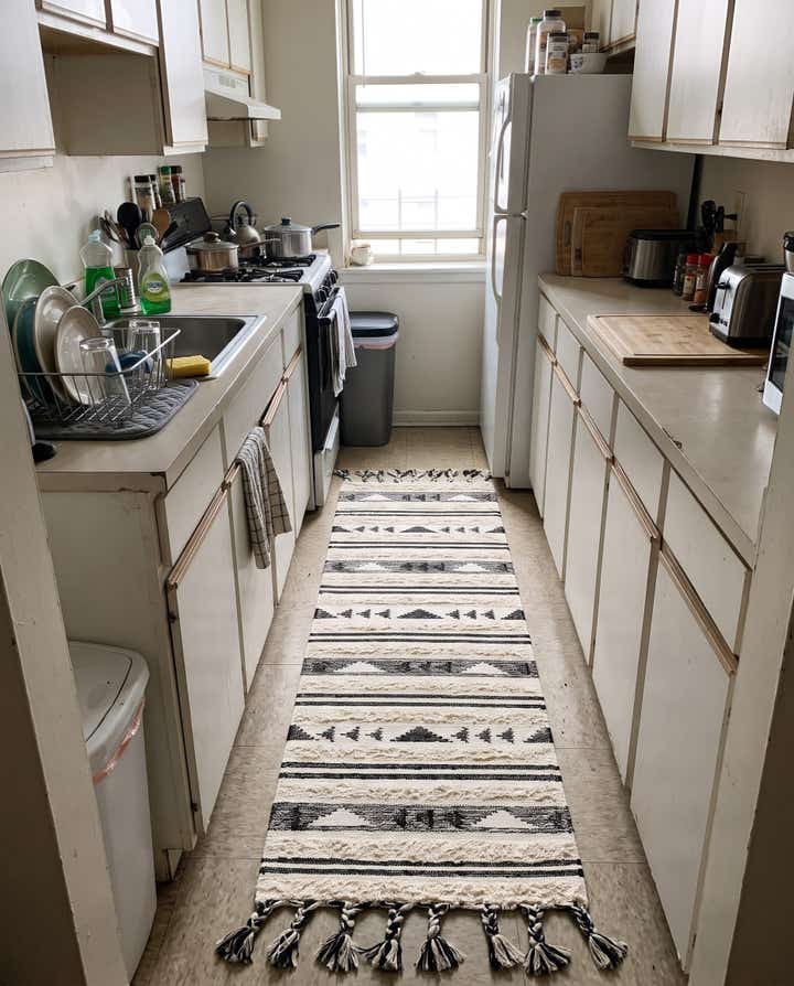 2' 2 x 8' 2 Tolbert · Tribal striped Wool Rug, cream and charcoal