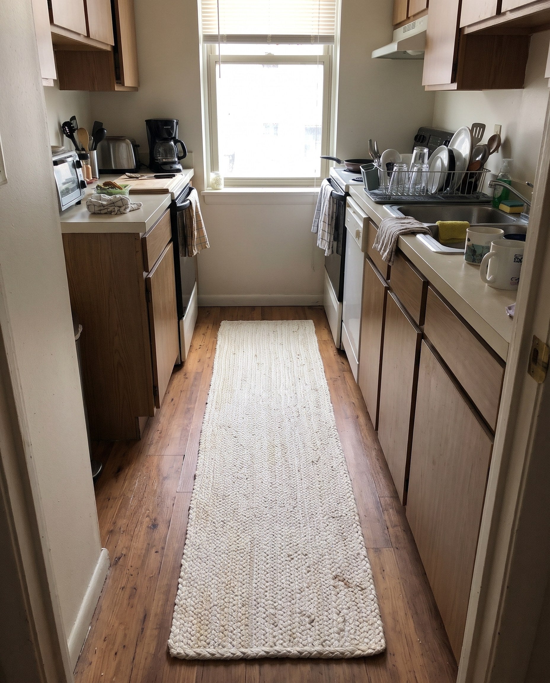 1' 2 x 10' Marlin · Striped Braided Jute Rug, white