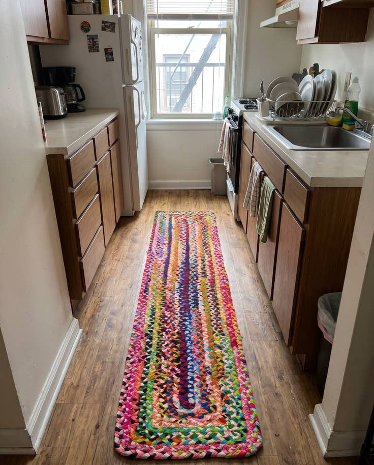 Detail image of 1' 2 x 8' Heywood · Striped Chindi Rug, multi
