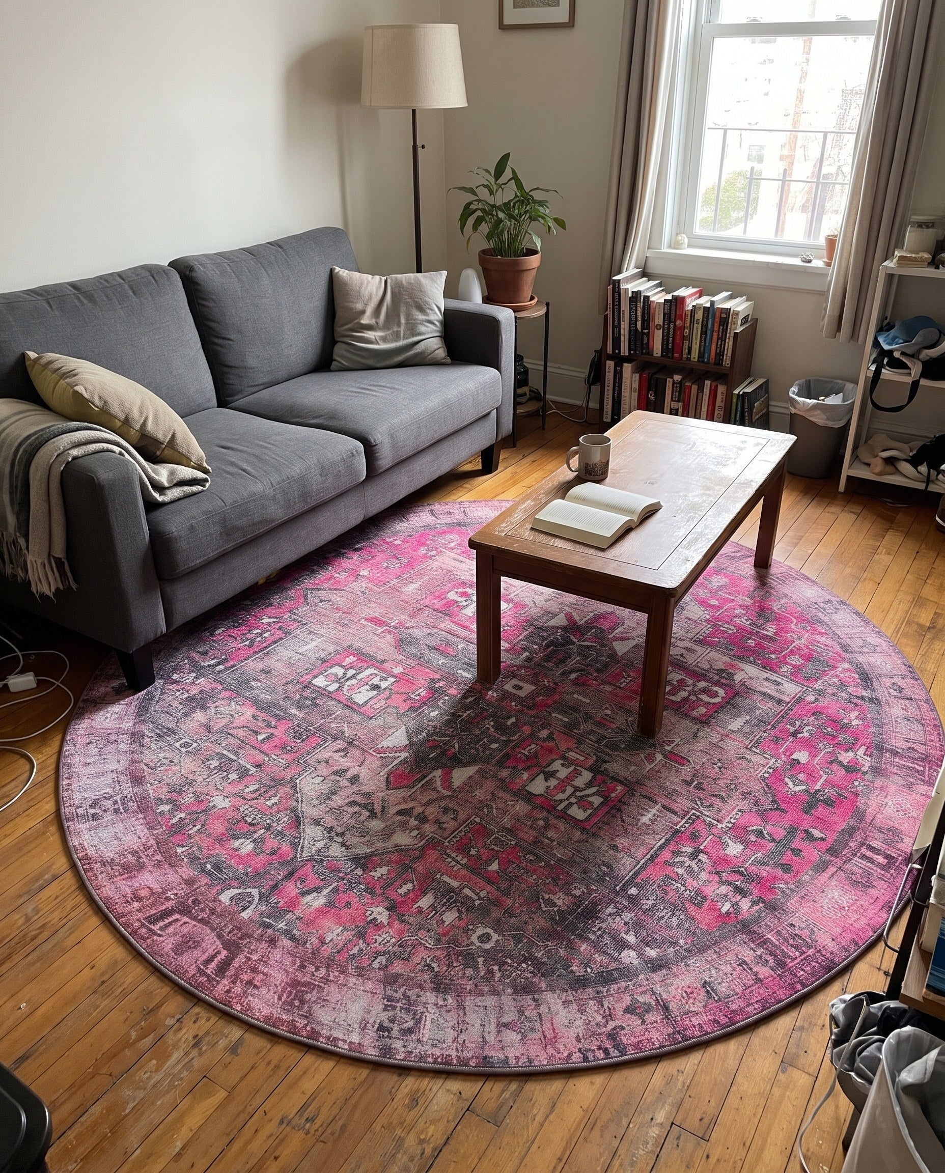 7' 6 x 7' 6 Clive · Border Washable Rug, pink