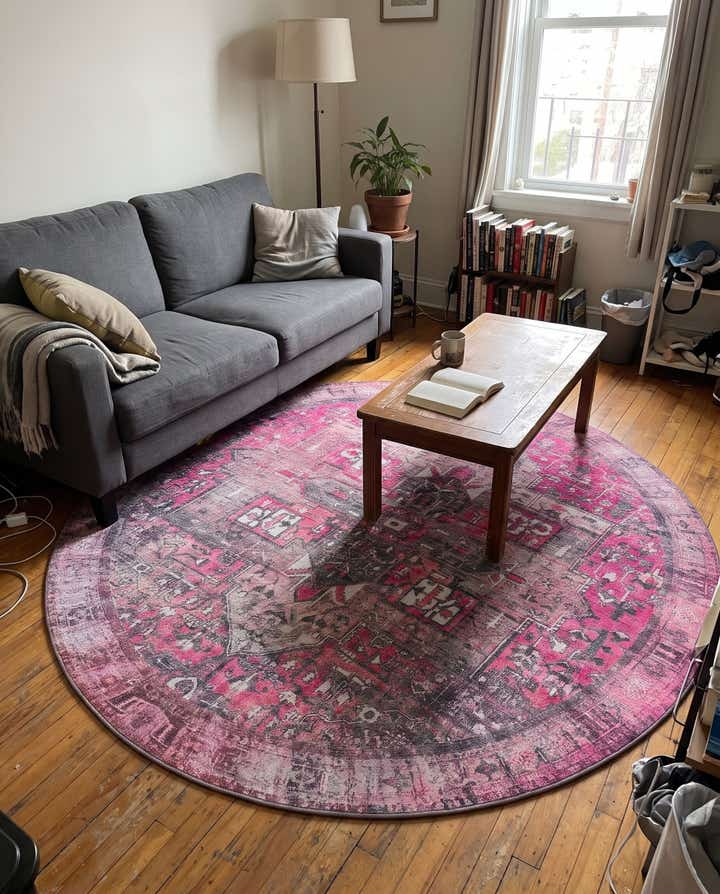 7' 6 x 7' 6 Clive · Border Washable Rug, pink