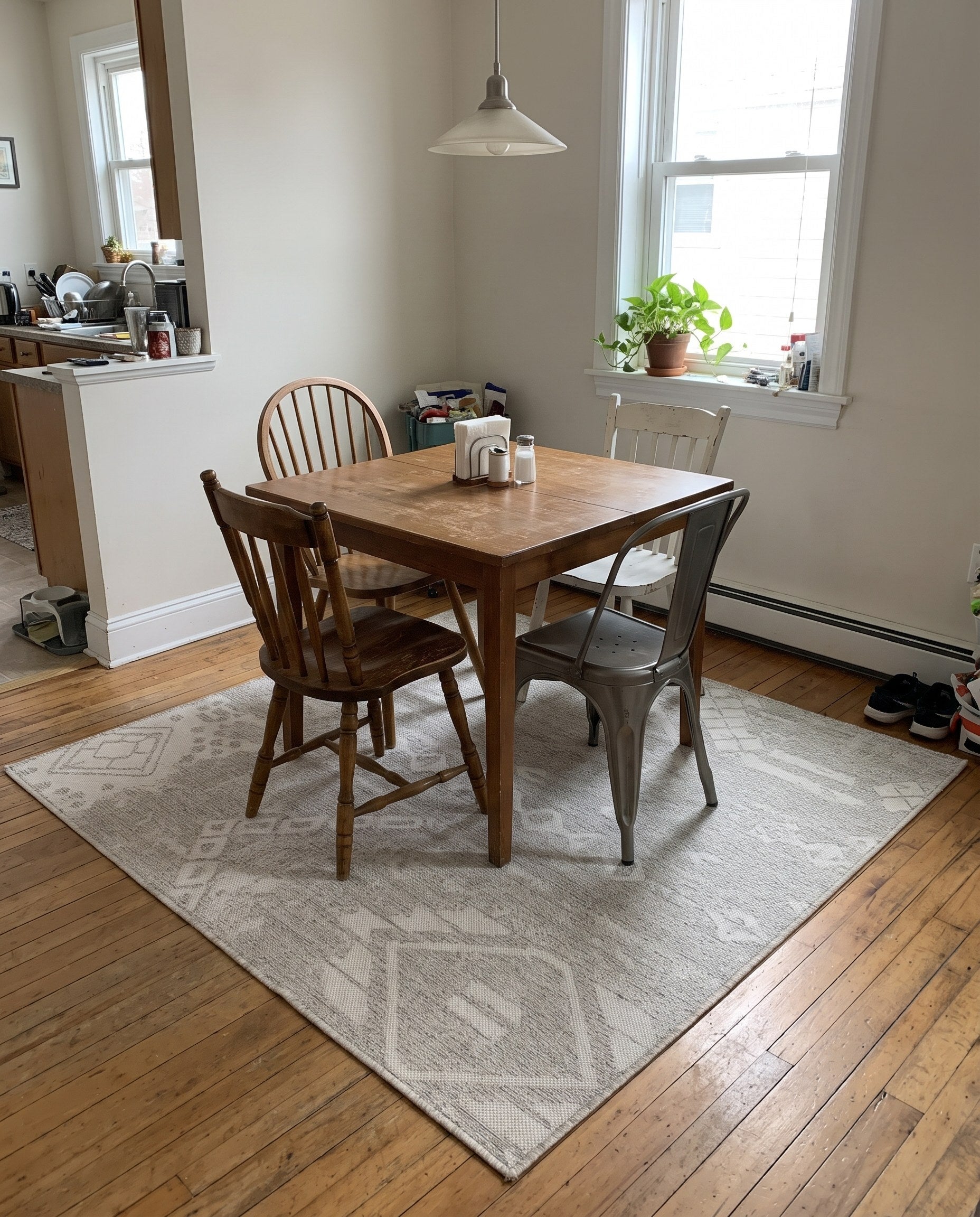 10' 8 x 10' 8 Wildman · Tribal geometric Outdoor Rug, gray and ivory