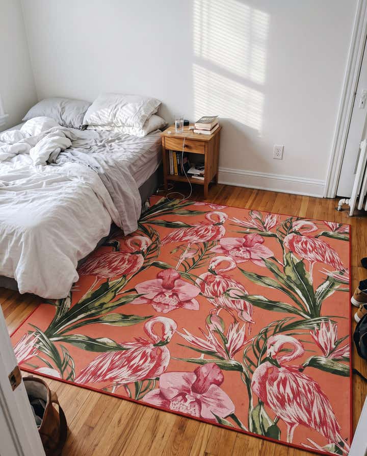 7' 10 x 7' 10 Highland · Flamingo Outdoor Rug, coral and green