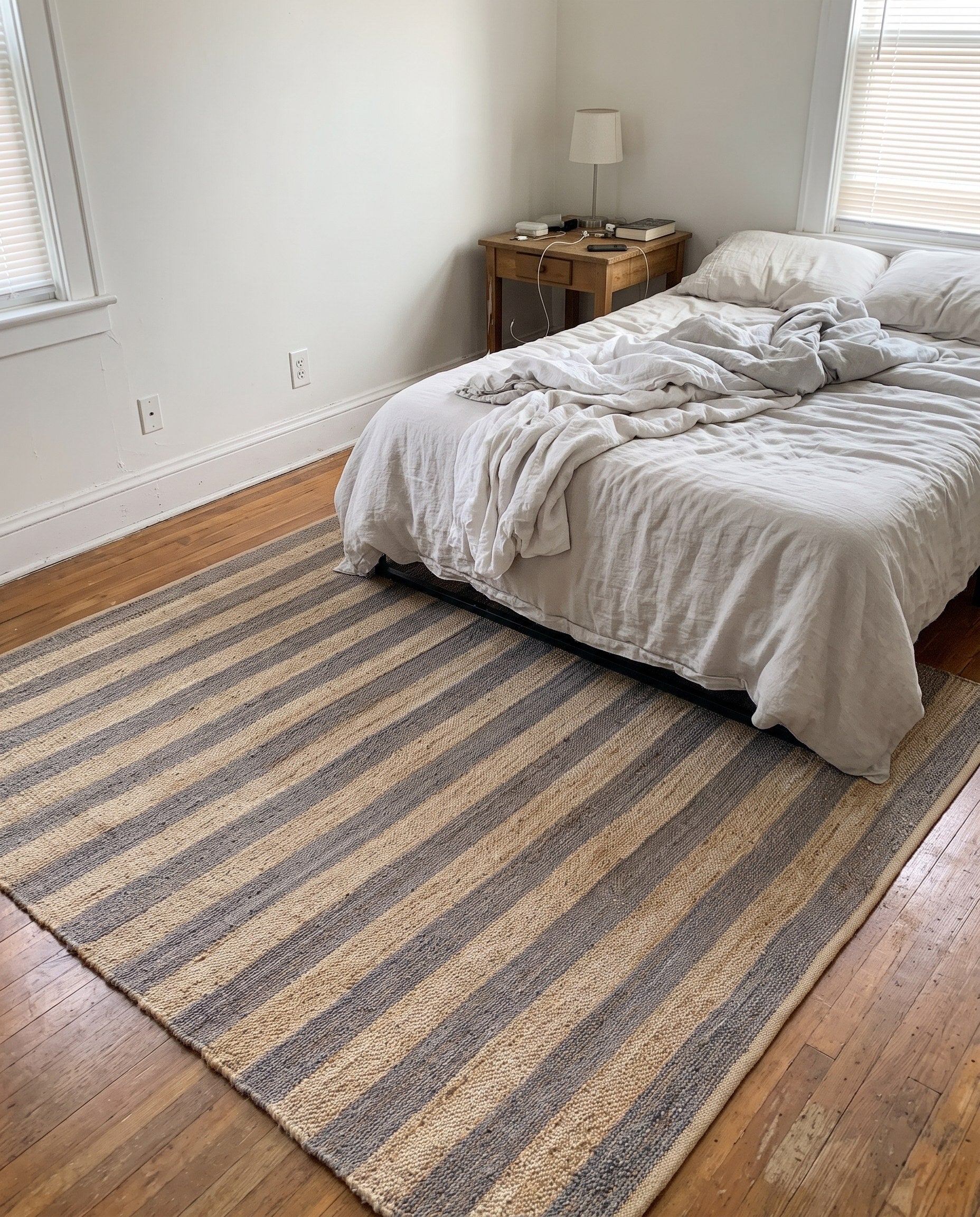 7' 10 x 7' 10 Askew · Striped Braided Jute Rug, ivory and gray