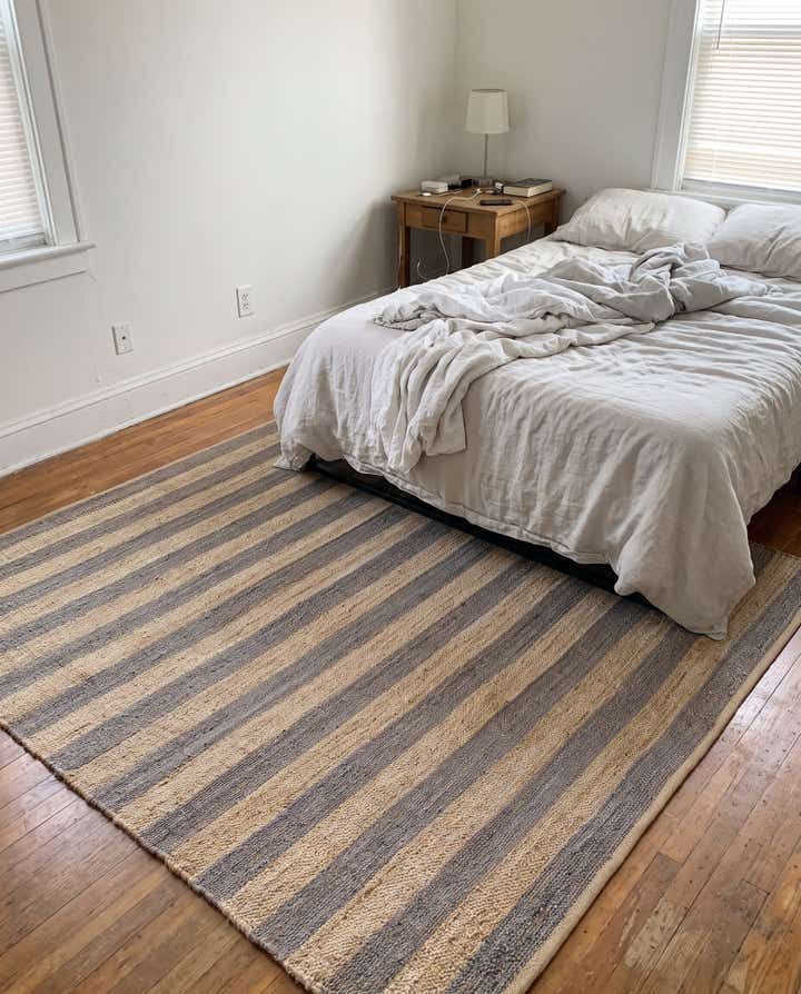 7' 10 x 7' 10 Askew · Striped Braided Jute Rug, ivory and gray