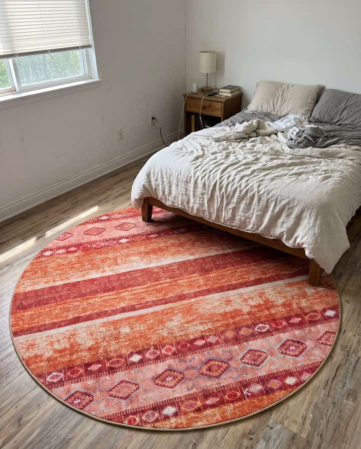 3' 6 x 3' 6 Dalton · Tribal striped Washable Rug, rust and orange