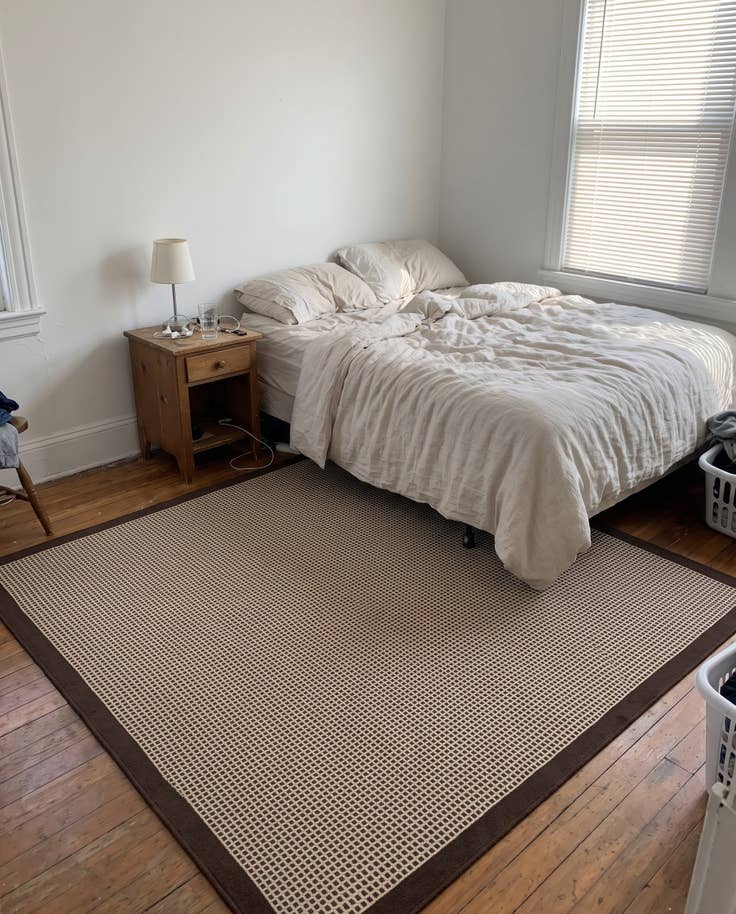 Detail image of 7' 10 x 7' 10 Gifford · Checkered Outdoor Rug, brown and ivory