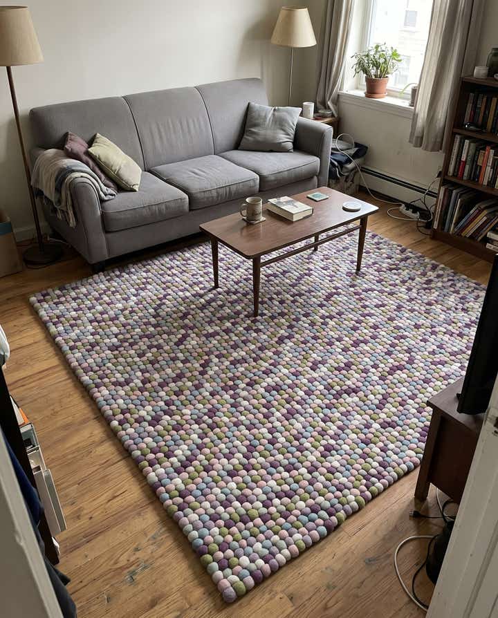 7' 10 x 7' 10 Hawthorne · Pebbled Wool Rug, purple and pink