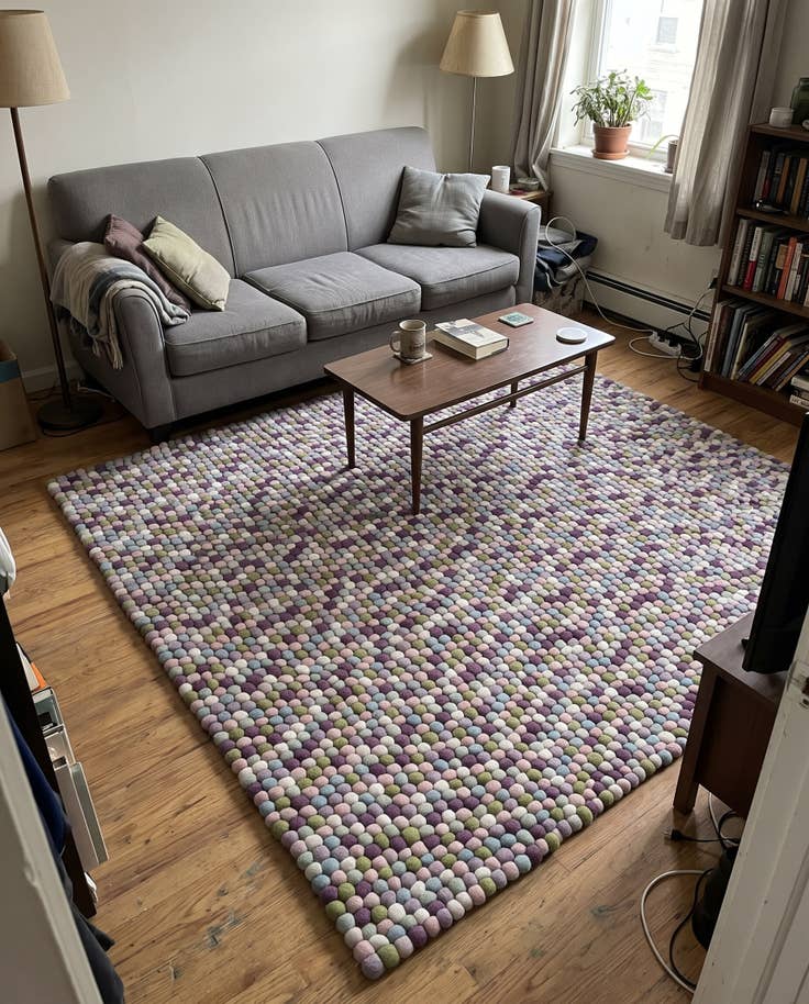 Detail image of 7' 10 x 7' 10 Hawthorne · Pebbled Wool Rug, purple and pink