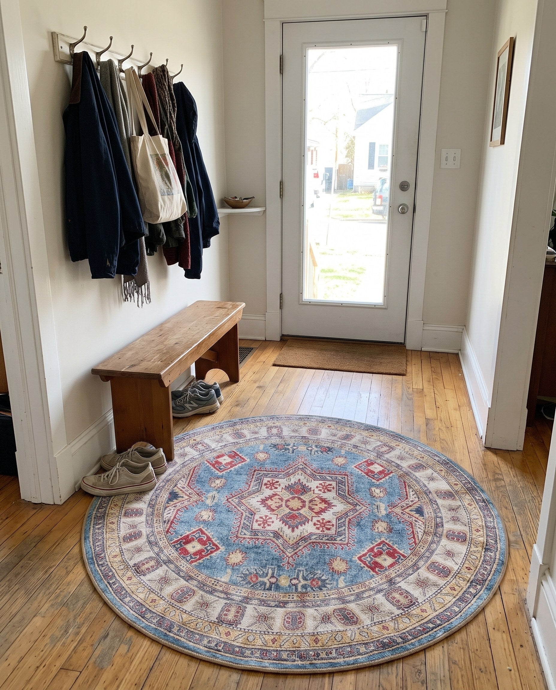 7' 10 x 7' 10 Pickett · Medallion Washable Rug, light blue and red