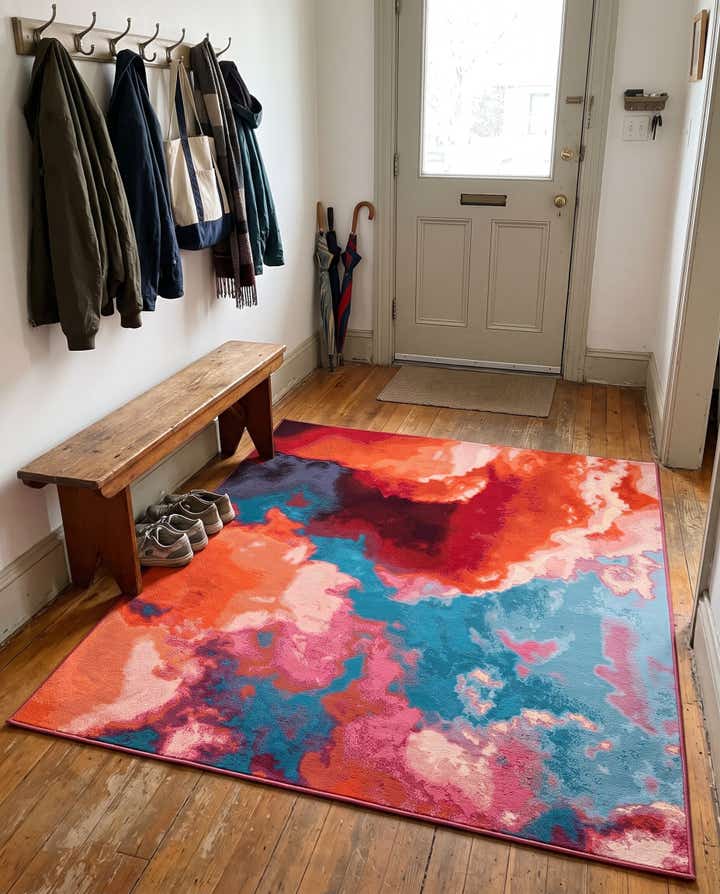 7' 10 x 7' 10 Lomax · Abstract Outdoor Rug, orange and blue
