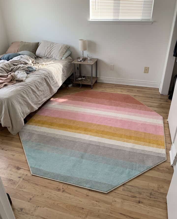 7' 10 x 7' 10 Chervil · Striped rug, multicolor and ivory