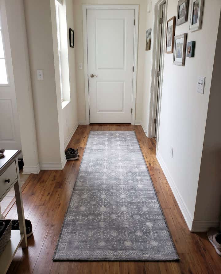 2' 6 x 12' Garrison · Medallion Washable Rug, gray and ivory