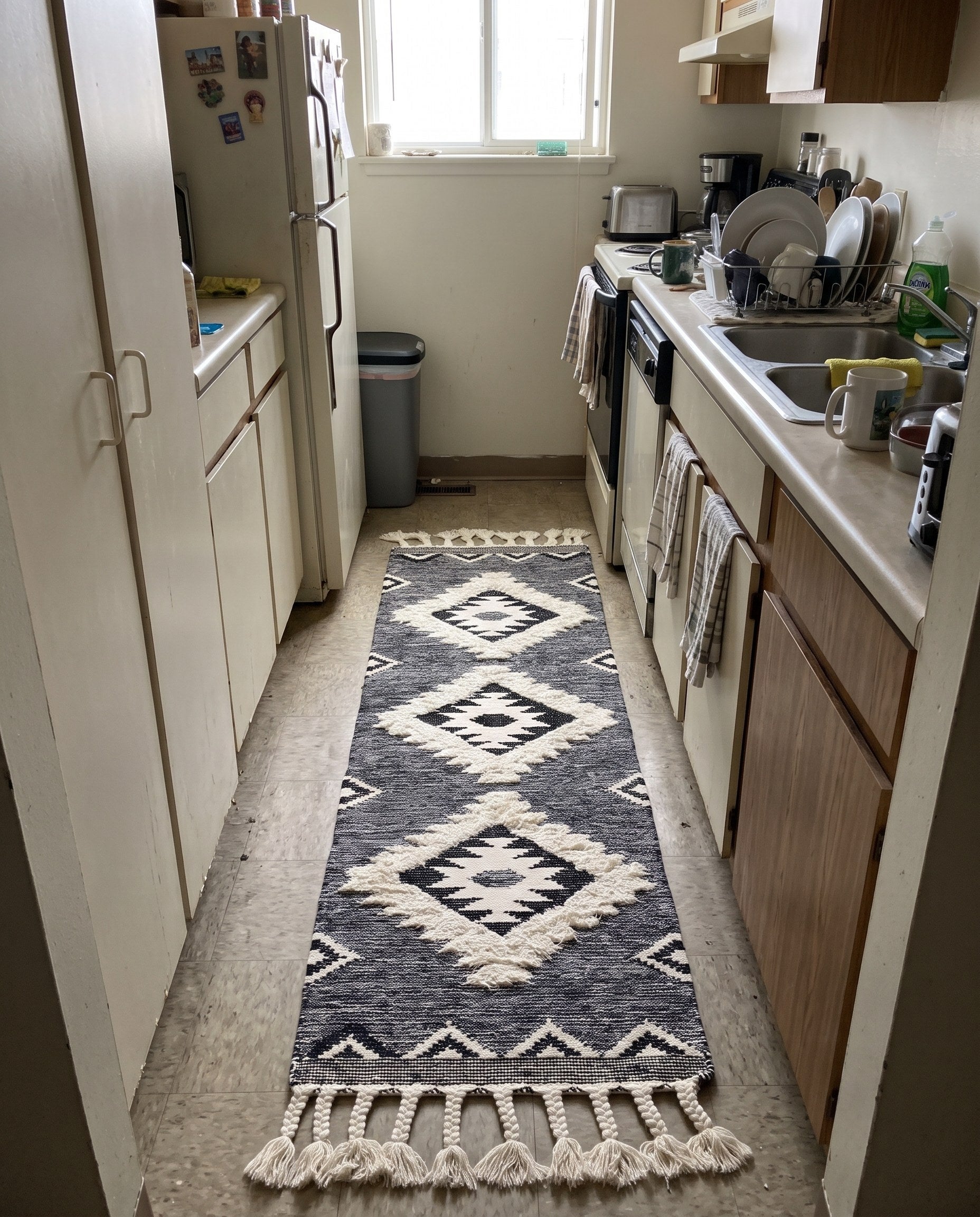 2' 2 x 8' 2 Amaranth · Geometric diamond Wool Rug, charcoal and ivory