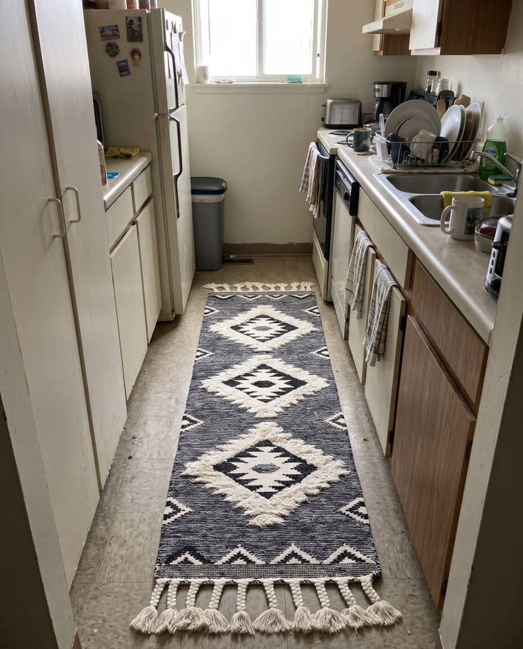 Detail image of 2' 2 x 8' 2 Amaranth · Geometric diamond Wool Rug, charcoal and ivory