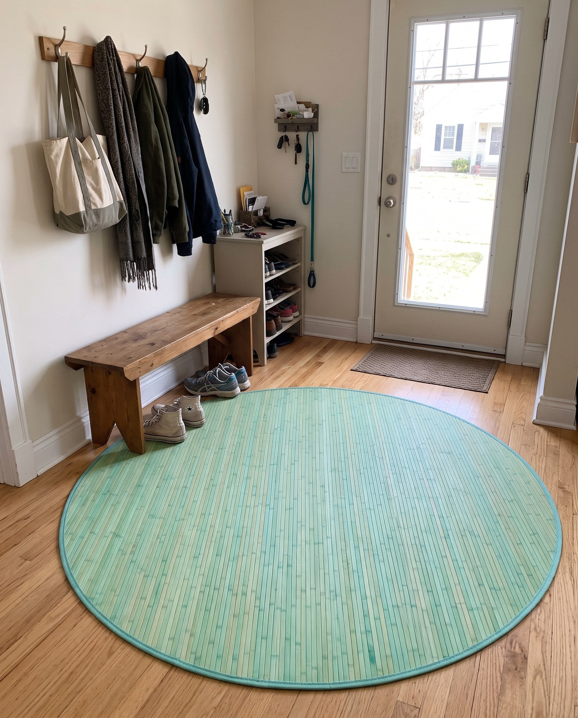7' x 7' Nora · Border rug, aqua