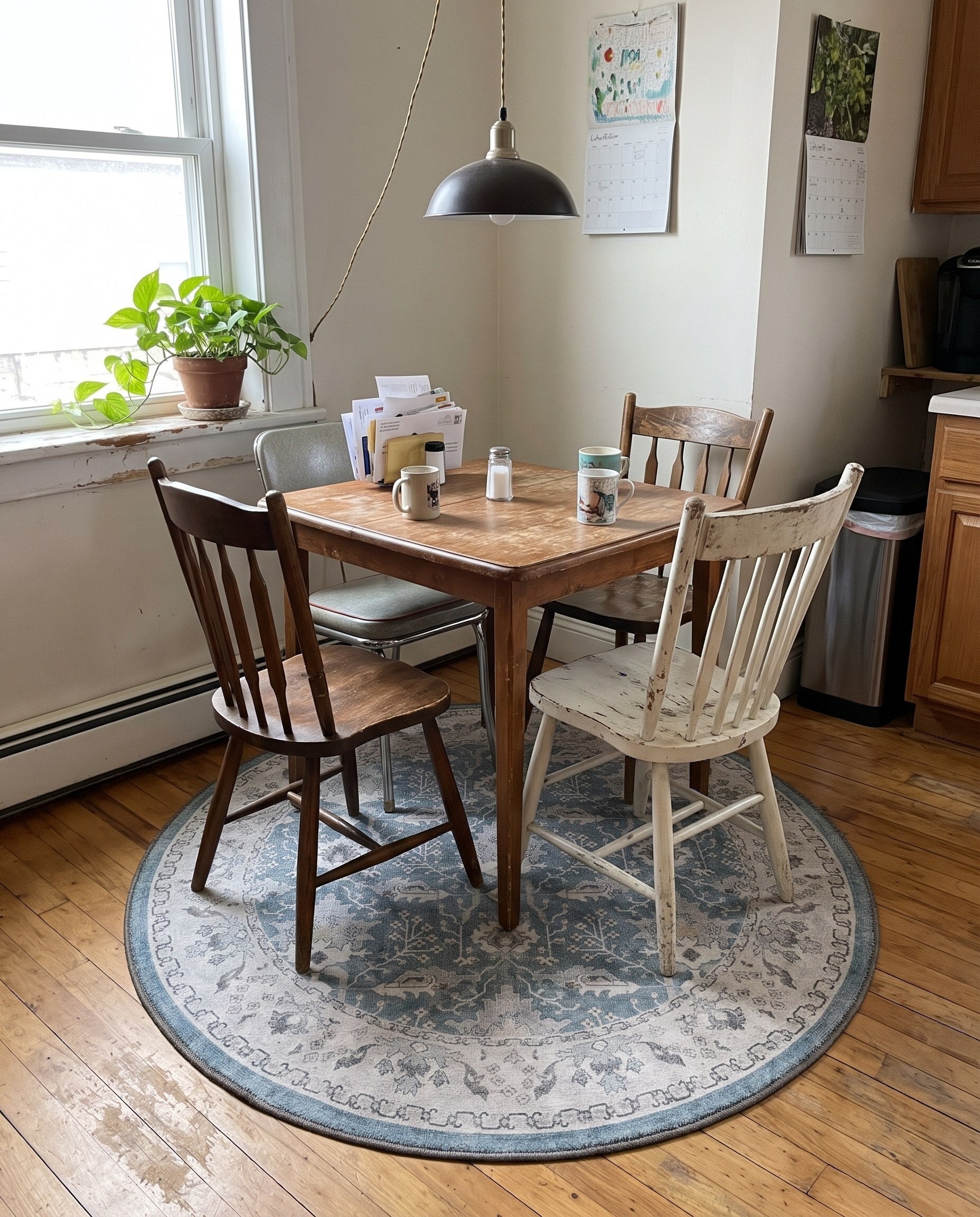 3' 6 x 3' 6 Hobson · Border Washable Rug, teal blue
