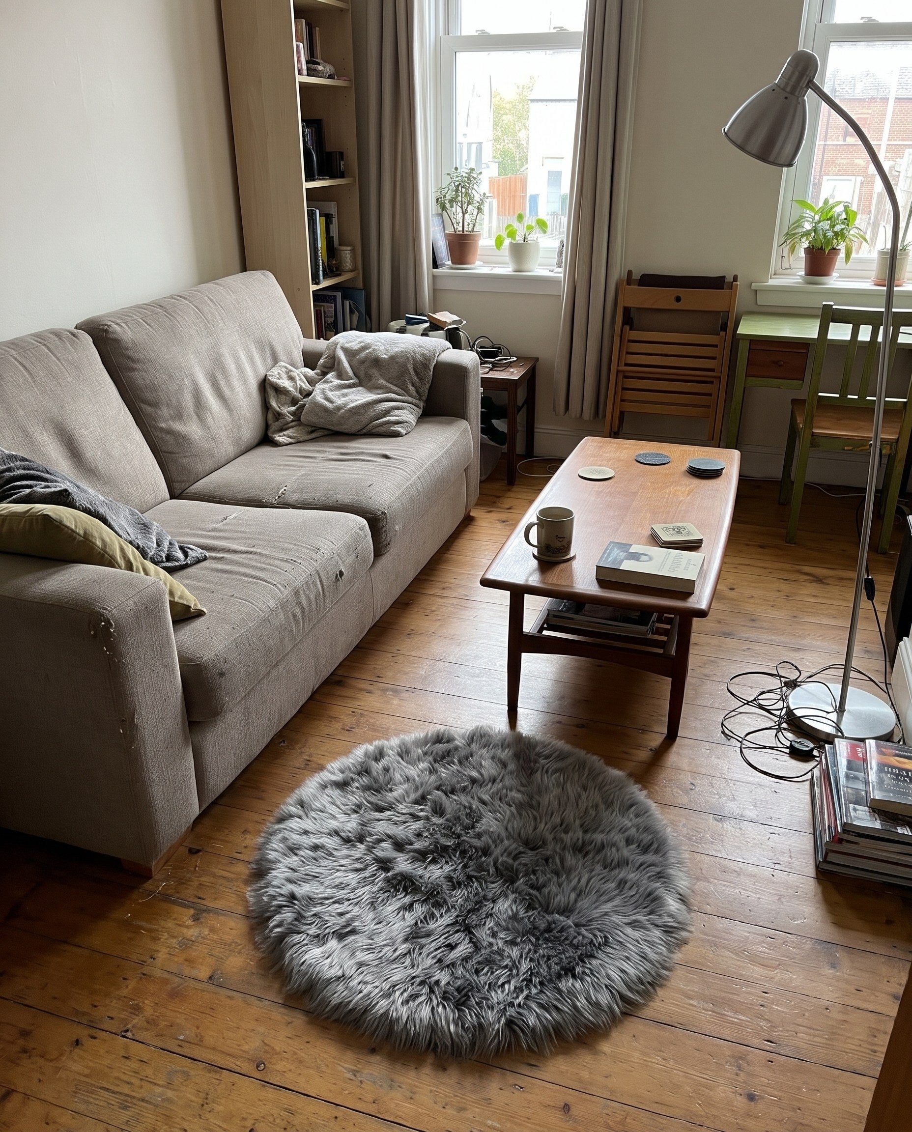 2' x 2' Oscar · Solid Shag Rug, gray