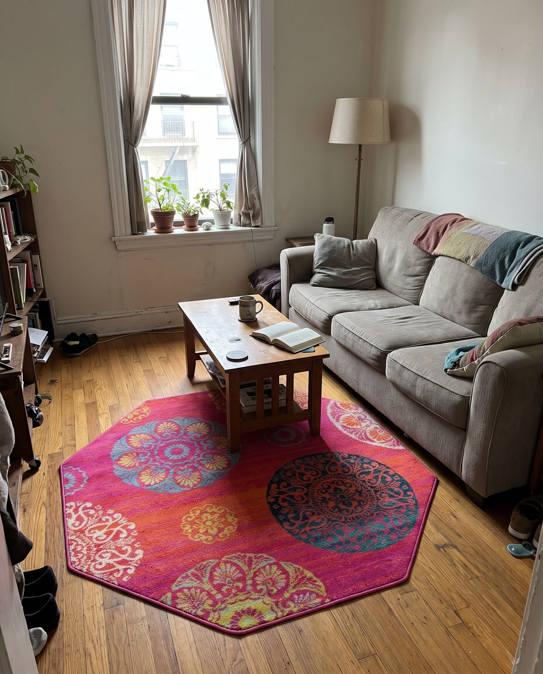 5' 3 x 5' 3 Kendrick · Medallion rug, pink and turquoise