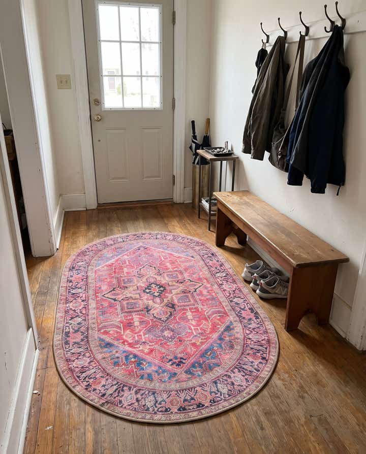 2' x 3' Bismarck · Border Washable Rug, red