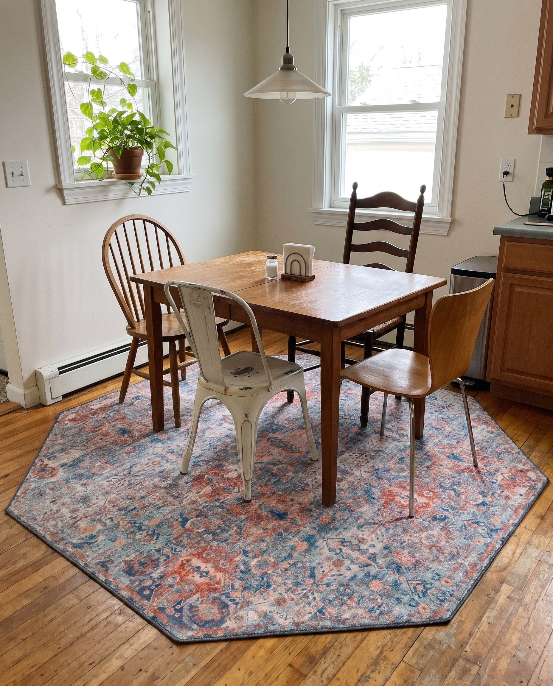 7' 7 x 7' 7 Waters · Geometric medallion Washable Rug, blue and rust