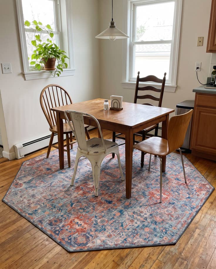 Detail image of 7' 7 x 7' 7 Waters · Geometric medallion Washable Rug, blue and rust