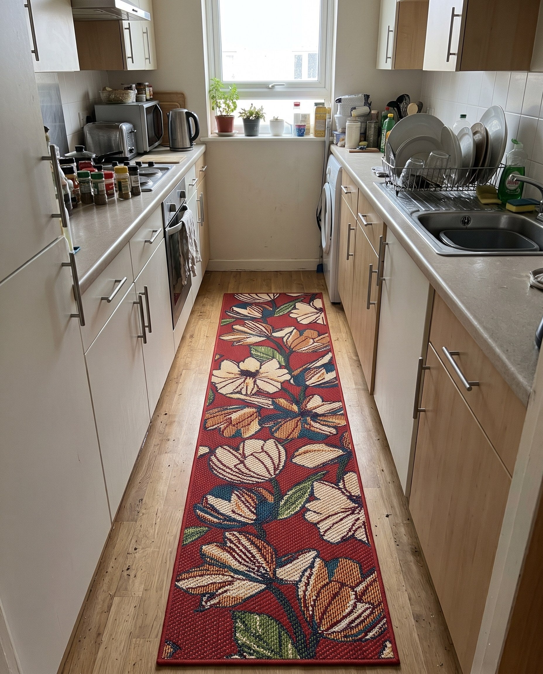 2' x 8' Lyndon · Floral Outdoor Rug, rust red and cream
