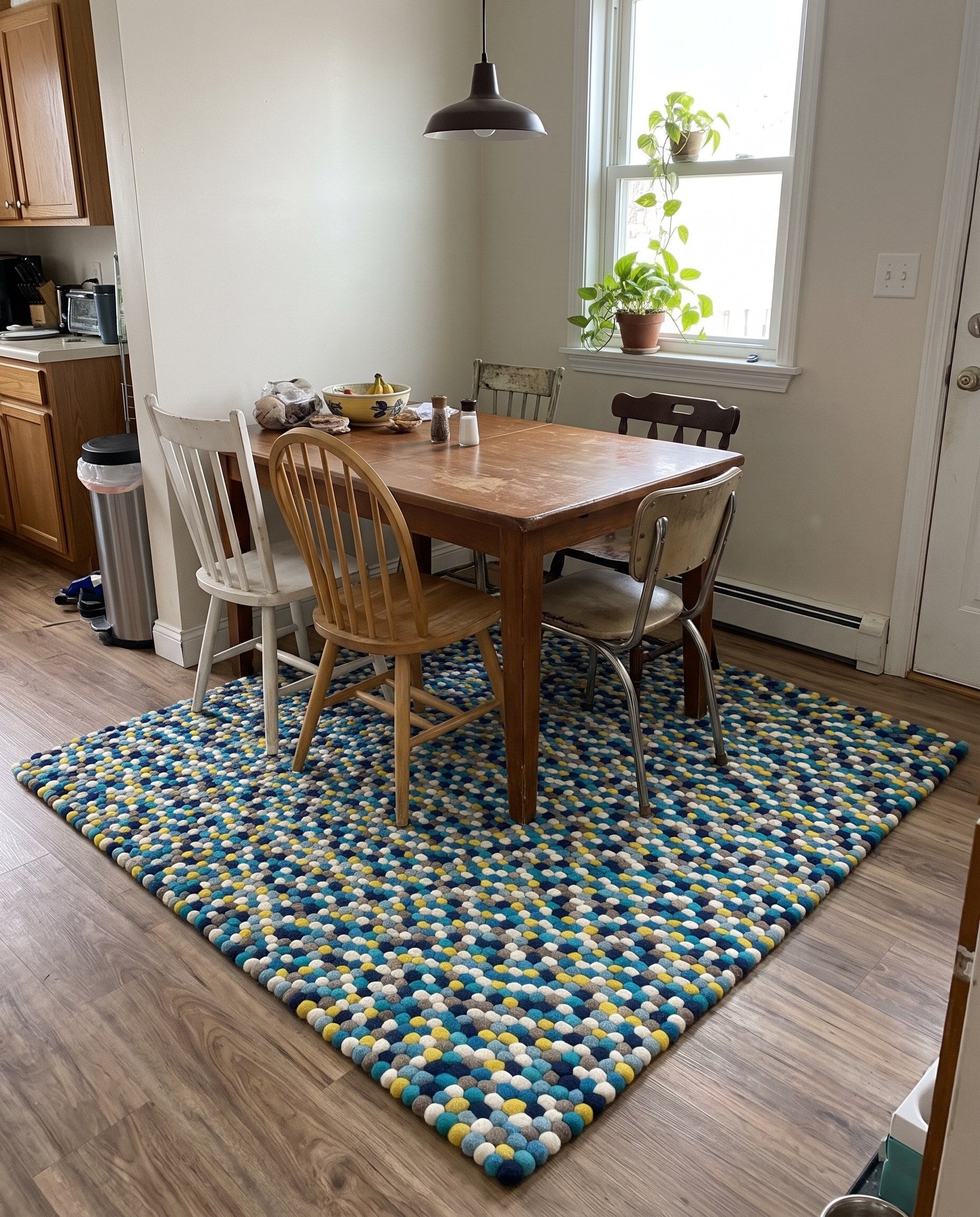 7' 10 x 7' 10 Hawthorne · Pebbled Wool Rug, blue and multicolor