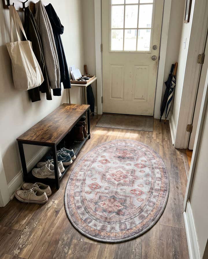 2' x 3' 1 Pickett · Faded medallion Washable Rug, ivory and terracotta