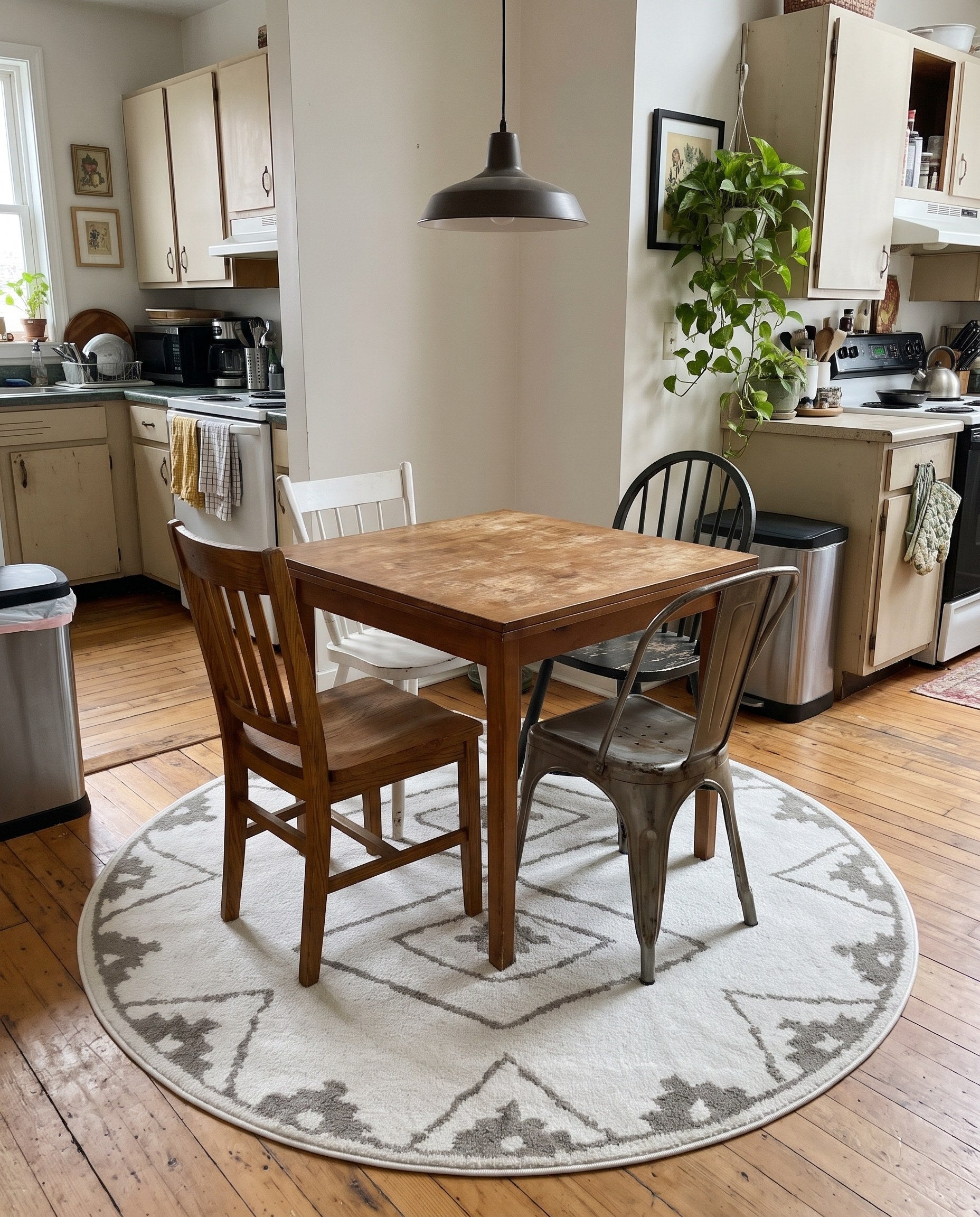 3' x 3' Sumac · Diamond rug, ivory and gray