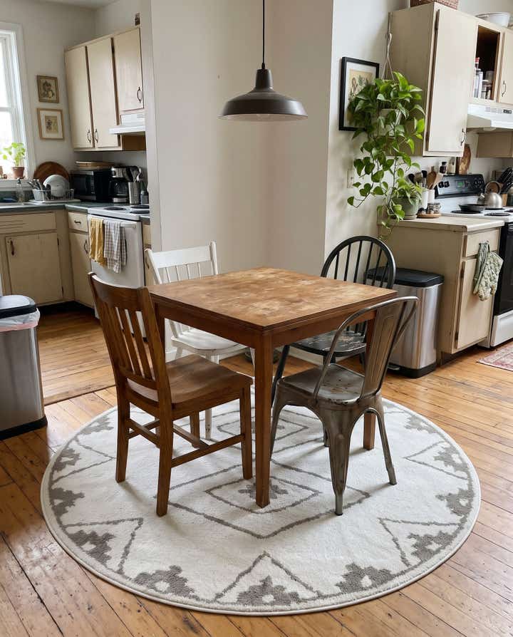 3' x 3' Sumac · Diamond rug, ivory and gray