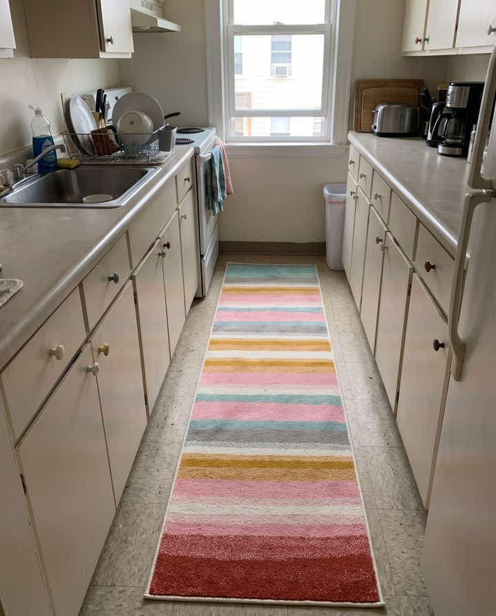 2' x 8' Chervil · Striped rug, multicolor and ivory