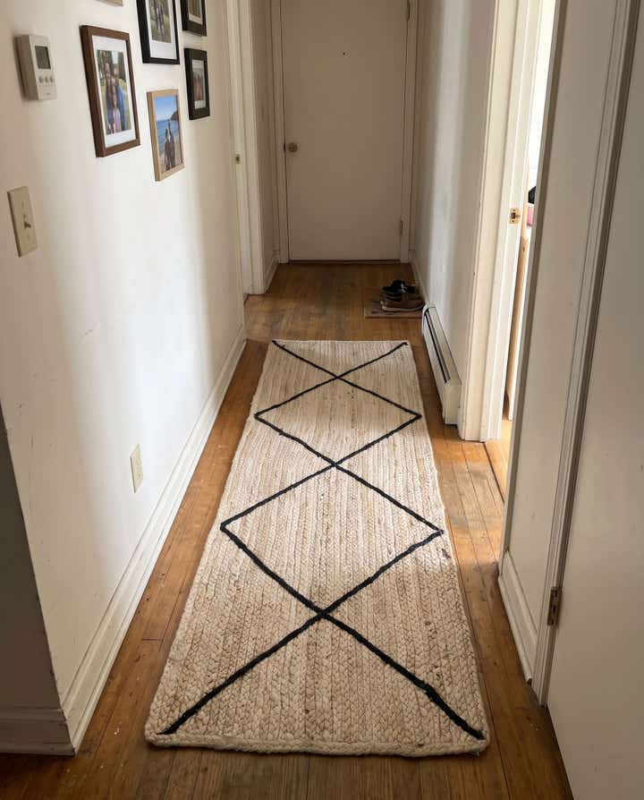 2' 2 x 6' 1 Bishop · Diamond lattice Braided Jute Rug, ivory and black