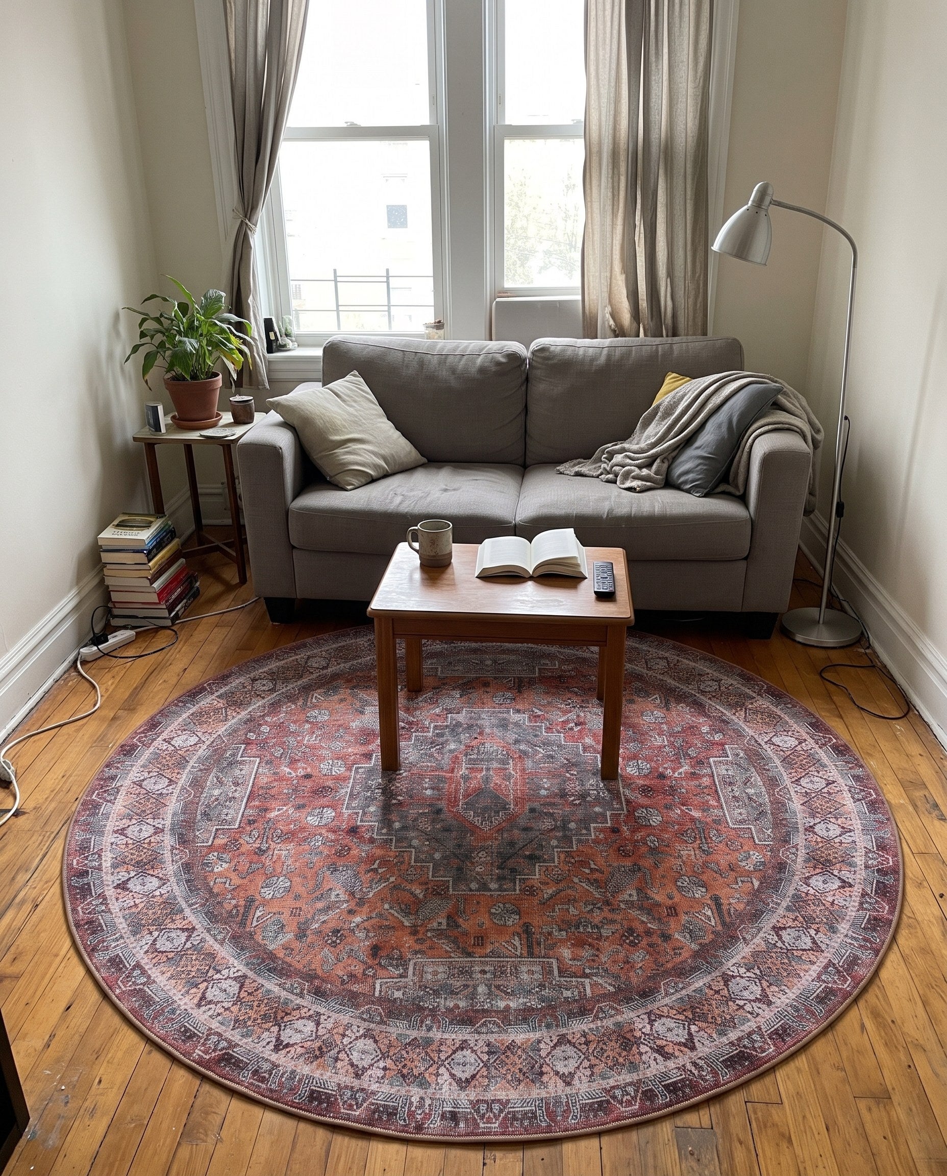 7' 10 x 7' 10 Cowper · Border Washable Rug, rust red