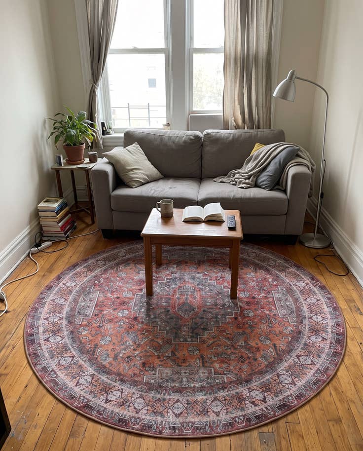 Detail image of 7' 10 x 7' 10 Cowper · Border Washable Rug, rust red