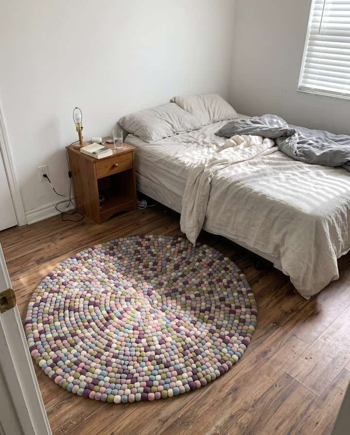 5' 1 x 5' 1 Hawthorne · Pebbled Wool Rug, purple and pink