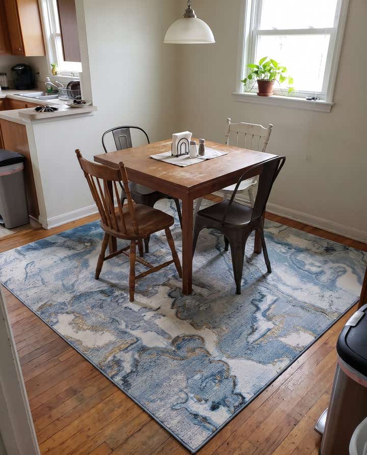 7' 10 x 7' 10 Lomax · Abstract Outdoor Rug, blue and ivory