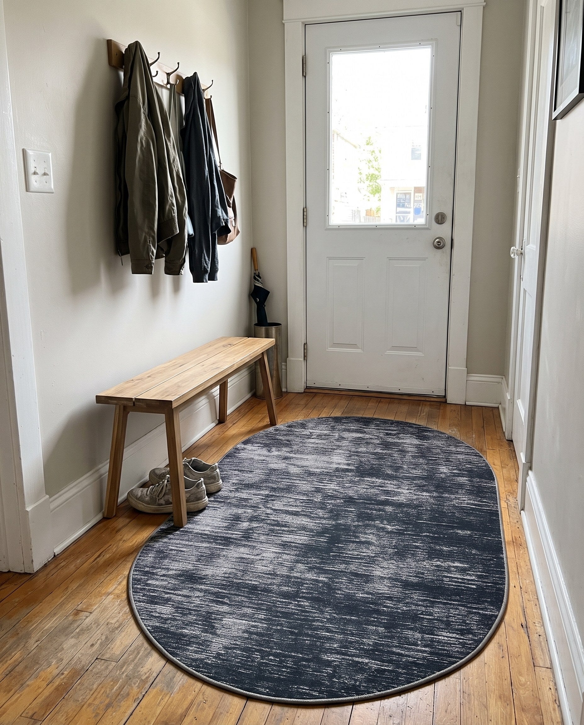 2' x 3' Prewitt · Linear abstract rug, black and ivory