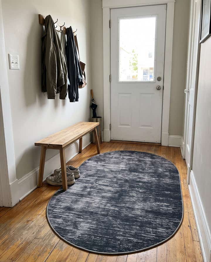 2' x 3' Prewitt · Linear abstract rug, black and ivory