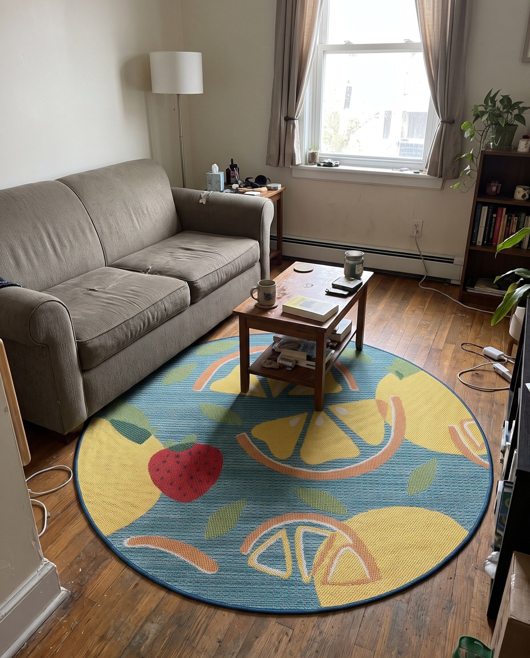 7' 10 x 7' 10 Masterson · Citrus fruit Outdoor Rug, blue and yellow
