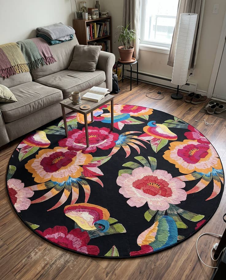 Detail image of 10' x 10' Jennings · Floral Outdoor Rug, black and multicolor