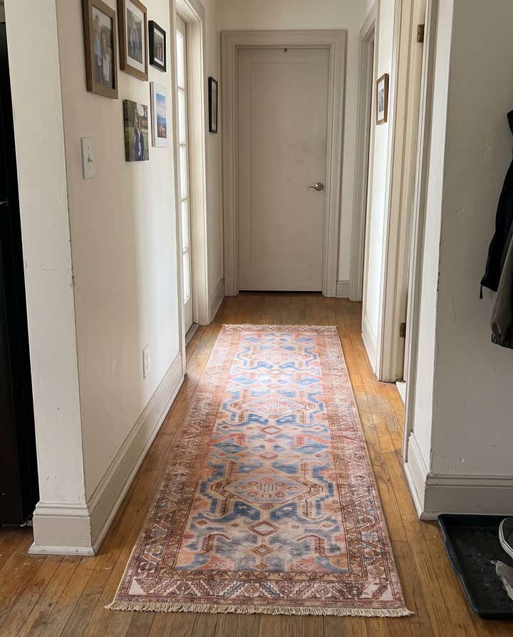2' 6 x 12' Walford · Medallion Washable Rug, blue and rust