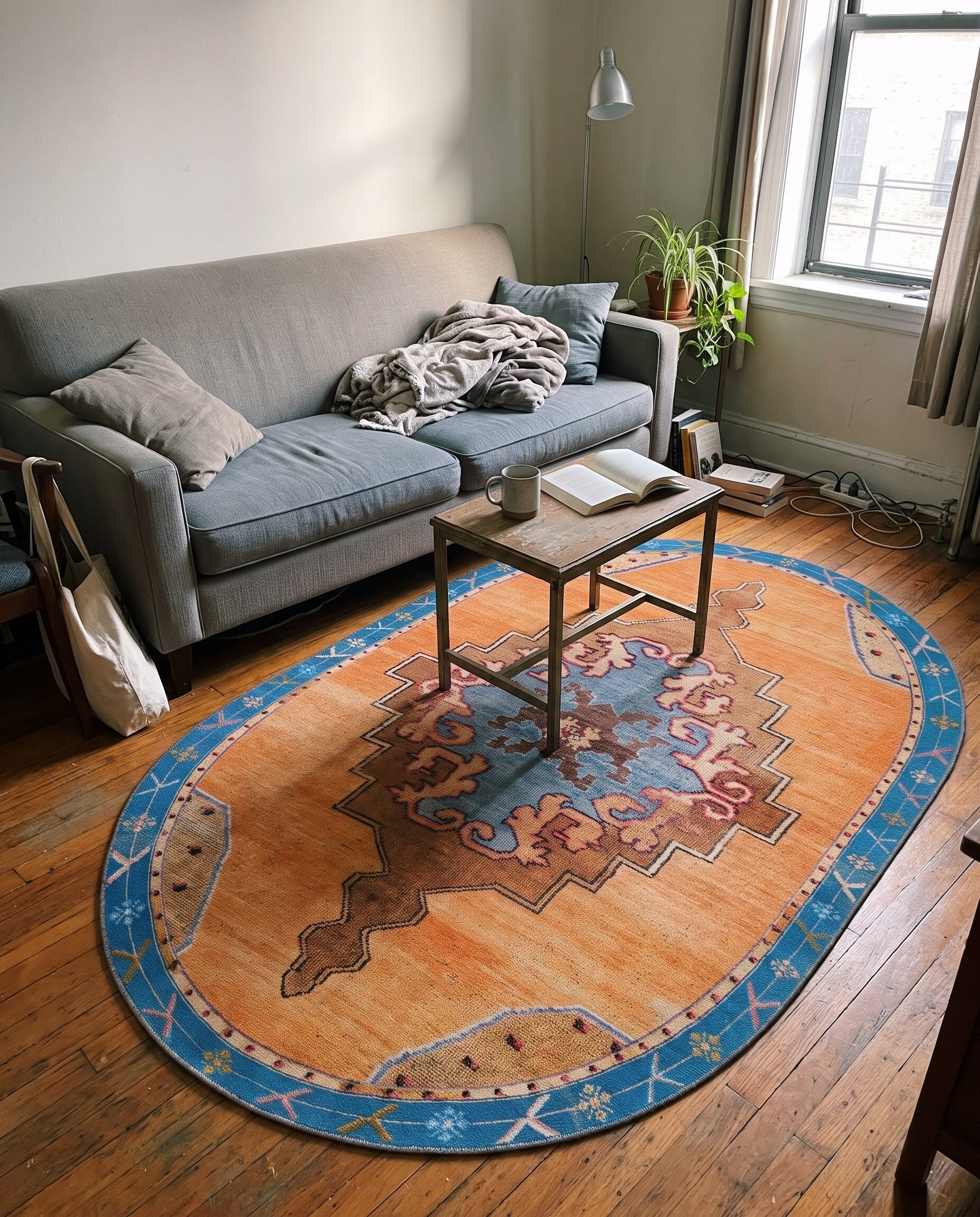 5' x 8' Sanderson · Medallion Washable Rug, orange and blue