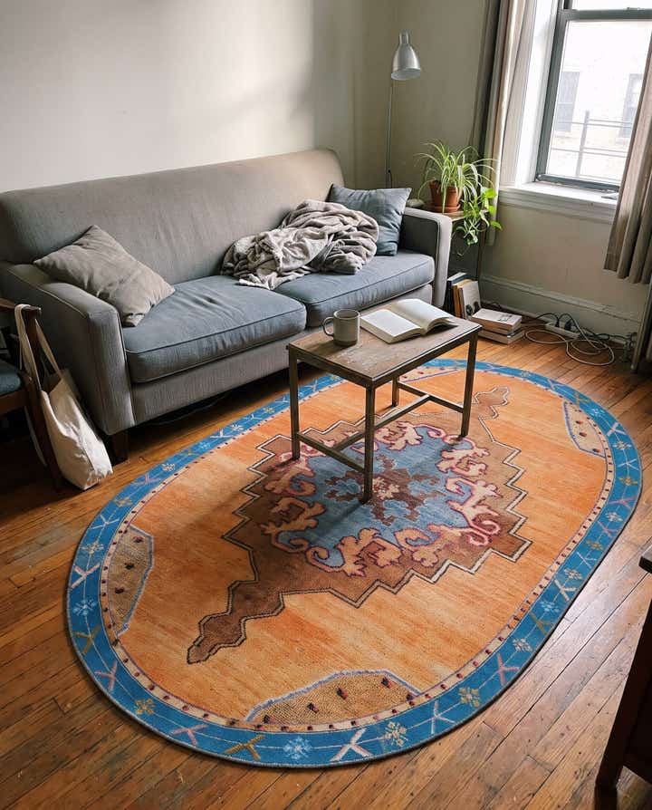 5' x 8' Sanderson · Medallion Washable Rug, orange and blue